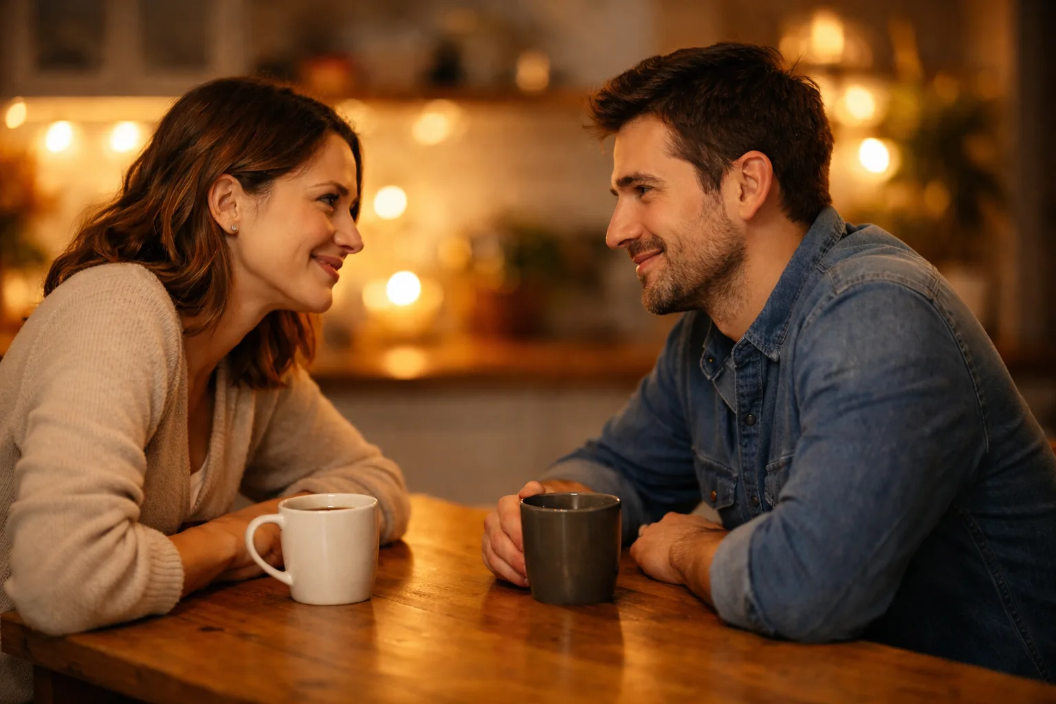 A couple sitting together, engaged in open and honest communication