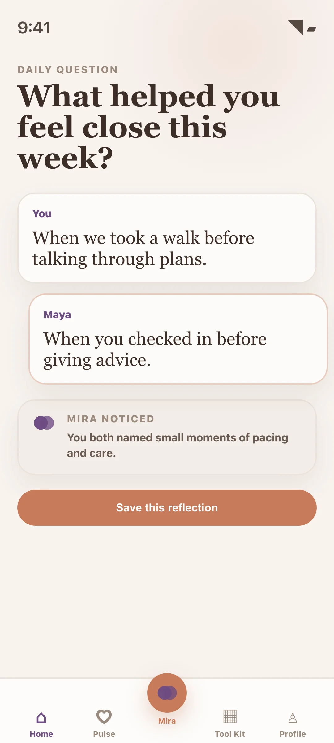 The Listening Loft app Daily Question reveal with both partner answers